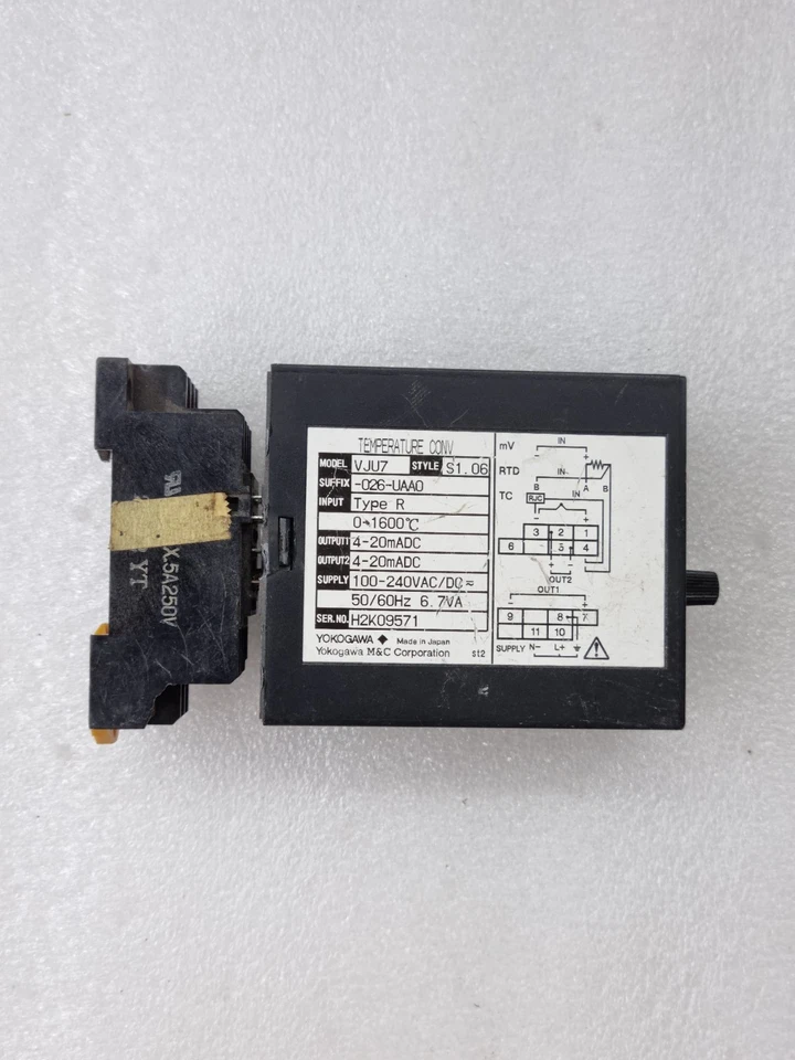 YOKOGAWA JUXTA VJU7 TEMPERATURE CONVERTER TYPE R 4-20mA 100-240VAC/DC WITH BASE
